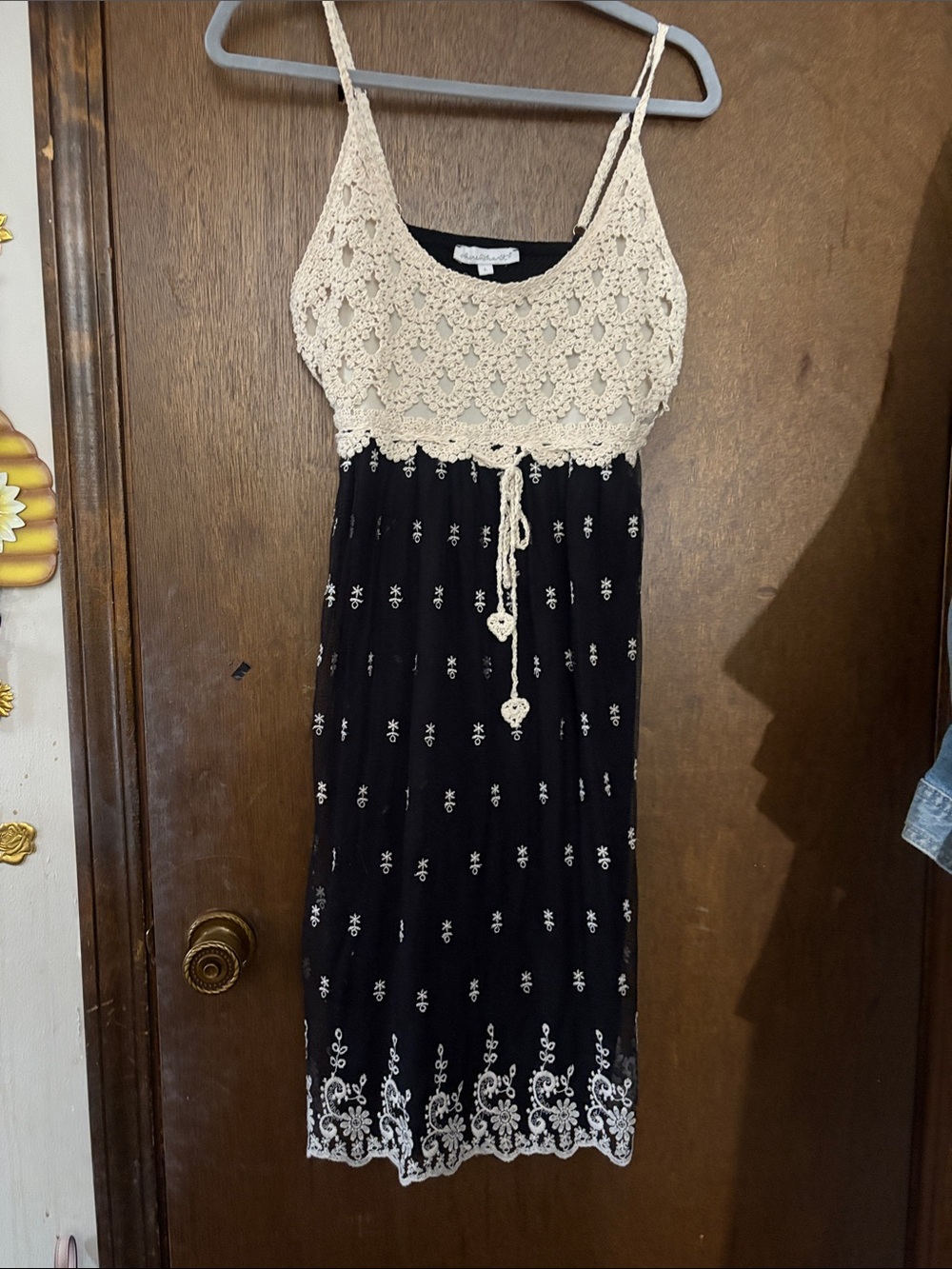 KEREN hart Black Maxi Dress with Cream Crochet Bodice